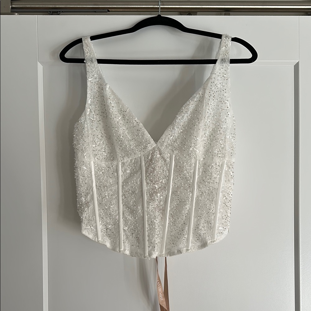 White Sequin Corset Top